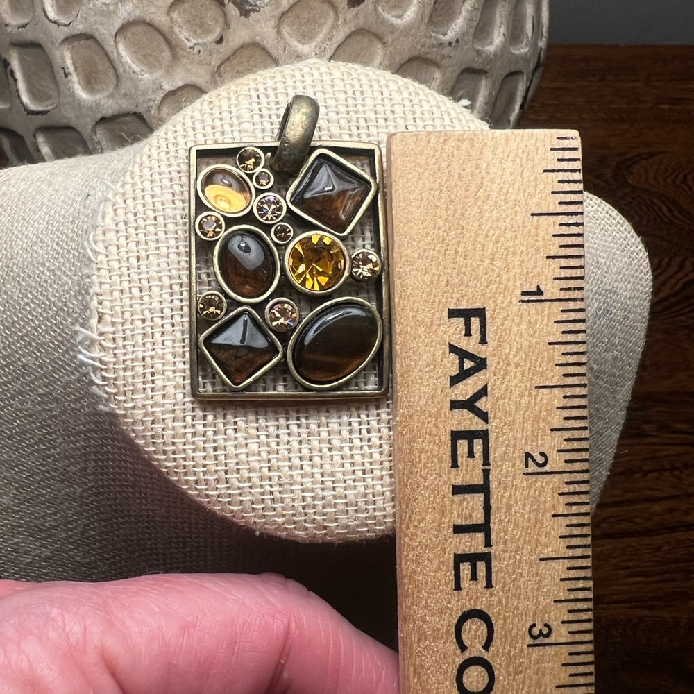 Park Lane Vintage Bronze Tone Rectangle Boho Amber/Brown Pendant Gemstones, good - Picture 4 of 5